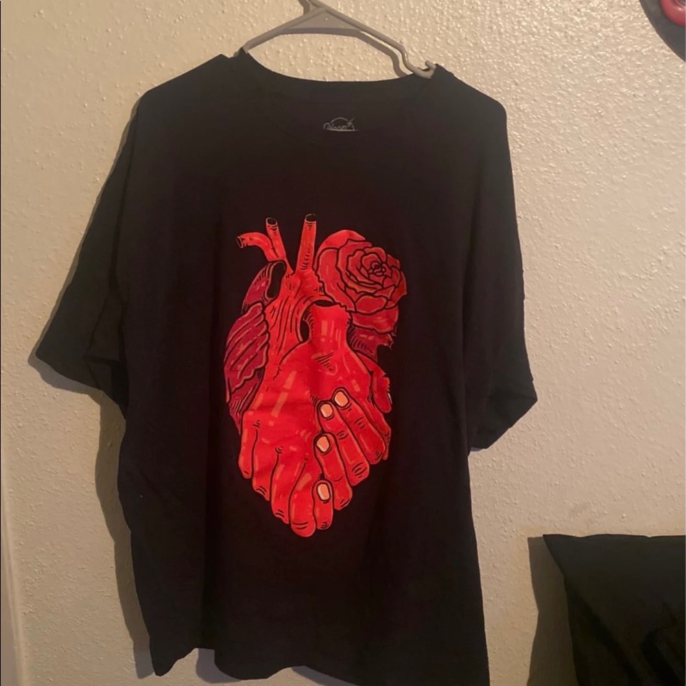 Red Heart Hand Rose Shirt